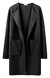 Gothden Lässige Damen-Strickjacke, vorne offen, langer Strickpullover, Mantel mit Taschen, Schwarz, Groß