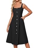 Damen Hosenträgerkleid mit hoher Taille lässiges T-Shirt-Kleid für die Arbeit das Büro Schwarz S
