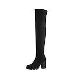 Elara Damen Stiefel Overknee High Heels Absatz Chunkyrayan E4835 Black-39