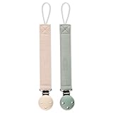 meanus Schnullerkette, Schnullerhalter aus Baumwolleband und silikon clip for Mädchen und Jungs, Baby Schnullerkette Clip Geschenk zum Baby, BPA-frei, 2er-Pack (Moody Blue+Milk White)
