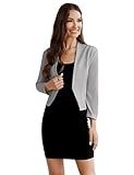 Clearlove Damen Blazer 3/4 Ärmel Lang Elegant Blazerjacke Einfarbig Slim Ruffled Blazer Geschäft Büro Blazer Sportlich Jack Outwear Revers Anzüge Grau,L