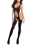 ROSVAJFY Sexy Bodystocking Dessous für Damen Hohl Reizwäsche Netzstrumpfhose Ärmellos Strapsgürtel Body Catsuit Ein Stück Catsuit Unterwäsche Frauen Bodysuit Nachtwäsche