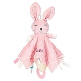 SIMYJOY Schnuffeltuch Baby Schmusetuch mit Namen Weiches Babydecke Personalisiert Babygeschenke für Neugeborene Rosa Hase