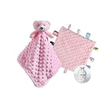 CREVENT weiches, sicheres, Flauschiges Baby-Schmusetuch mit Tiergesicht, für Mädchen und Jungen, tolle Geschenke für Geburtstag, Babyparty (rosafarbener Bär + Anhänger)