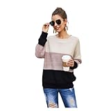 HEYPORK Damen Winter Warm Bequem Pullover Lässig Mode Strickjacke Strickpullover Frauen Lose Dreifarbige Patchwork Rundhals Langarm Strickwaren(A Grau, M)