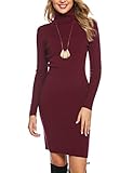 Wayleb Strickkleider Damen Sexy Kleider Strick Elegante Pullover Rollkragen Langarm Basic Eng Kleid Pulloverkleid Elegant Tunika Kleid Herbst Winter Weinrot S