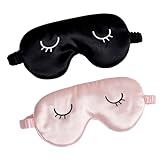 2 Stücke Schlafmaske Seide, Erwachsener Augenmaske Schlafmaske Sleeping Mask, Schlafmaske Kinder, Lustig Weiche Schlafbrille Frauen Herren Bequem Licht Blockierende Nachtmaske（Rosa, Schwarz）