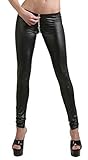 Miss Noir Damen Sexy Leggings im Wetlook Clubwear mit Zwei Wege Reißverschluss, Schwarz, S/M