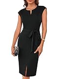 GRACE KARIN Damen Bleistiftkleid Bodycon Etuikleid mit Schlitz Business-Kleid Schwarz M