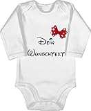 Baby Body langarm Mädchen Junge - Aufdruck selbst gestalten - Wunschtext Schleife - 6/12 Monate - Weiß - zur geburt baby-geschenke und name eigener text baby-kleidung bodie beschrifte bedrucken