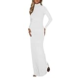 Generisch Herbstkleid Damen Bodycon Stretch Maxikleid mit Rollkragen Einfarbig Partykleid Lange Figurbetont Kleid Langarm Bleistiftkleid Etuikleid 1920er Jahre Stil Ballkleider Wickelkleid Abendkleid