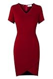 AXOE Damen Etui Kleid mit V-Ausschnitt Figurbetontes Strech-Kniekleid für Beruf und Freizeit Elegantes Alltagstauglich Weinrot, Gr.46 (EU 48), 3XL
