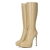 GIARO SARAYA Premium Stiefel für Damen - elegante High-Heels - Kniestiefel mit hohem Absatz - Damenstiefel - Stöckelschuhe für Frauen - erhältlich in 9 Farben (Nude, numeric_46)