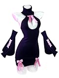 KORURACLUB Schleifenpullover Kostüm (3-teiliges Set) Schwarzer Premium Pullover Cosplay Dessous Schleifenpullover Succubus Dessous(S-M)