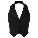 TiaoBug Damen Modern Weste Anzugweste für Weißes Hemd Bluse Neckholder Top Rückenfrei Oberteile Kellner Dienstmädchen Kostüm Jäckchen Schwarz C S