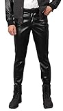 Panegy Herren Lederhose Slim Fit Biker Hose Nacht Club Party PU Leder Lang Hose mit Taschen
