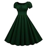 Generic Damen Cocktailkleid Elegant - 50er Jahre Kleider Damen Vintage Retro Rockabilly Kleid Kurzarm Quadratischer-Ausschnitt Faltenrock Swing Cocktailkleider Sommerkleid Partykleid Abendkleid