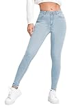 ORANDESIGNE Stretch Jeans Damen Jeans High Waist Denim Jeanshosen Skinny Slim Fit Röhrenjeans Bleistiftjean Lässige Pant Strecken Schlank Stylische Hosen E Hellblau M