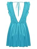 Kvysinly Herren Sissy Kleid Durchsichtiges Satin Minikleid Tiefer V-Ausschnitt Nachtkleid Männer Crossdresser Nachtwäsche Blau XXL