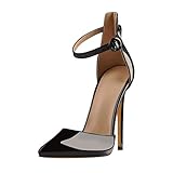 blingqueen Damen Spitze High Heels Stiletto Riemchen Pumps Lack Schwarz 40 EU
