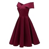 Abendkleid Lang Kleid Damen Elegant Elegant A-Linien Swingkleid Einfarbig Hohe Taille Shortkleid Knielang Cocktailkleid Trägerlos Ballkleid Kurz Ärmel Partykleid Sexy V-Ausschnitt Tunikakleid Wein