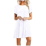 YEBIRAL Shirtkleid Damen Sommer Freizeitkleid Kurzarm Sommerkleier Casual T-Shirt Kleider Strandkleid Loose Swing Damenkleid Rundhals Tunika Kleid Einfarbig Minikleid Mini Dress