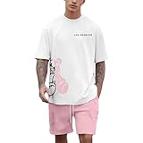 Bauzuoyo Schlafanzug Herren Kurz Sommer Lustig Bären Aufdruck Y2K Hip Hop Streetwear Bequem Atmungsaktiv Pyjama Set Casual Kurzarm T-Shirt und Shorts Shorty Weich Nachtwäsche Hausanzug