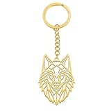 EUEAVAN Wikinger Tier Wolf Kopf Schlüsselanhänger Wolf Liebhaber Classic Tier Kopf Element Schlüsselanhänger Natur Wald Charme Amulett Mann Frau, Gold, Medium