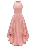 Bbonlinedress Abschlusskleid lang Damen Abendkleider elegant für Hochzeit Sommerkleid Neckholder High Low festliches Cocktailkleid Brautkleid-1Blush M