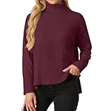 IWOLLENCE Pullover Damen Elegant Strickpullover Rollkragenpullover Langarm Seitlichem Schlitz Winter Sweatershirt (Weinrot, M)