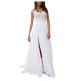 Hochzeitskleider für Frauen Damen Abendkleider Elegant für Frauen Hochzeit Abendkleid Lang Spitzen Chiffon Kleid V-Ausschnitt mit Schlitz Sexy Rückenfrei Ballkleid Brautkleid Brautjungfernkleider