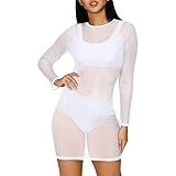 WTMFORU Bluse Frauen (Weiß) Mesh Kleid für Frauen Sexy Lang, Einheitsgröße-XL