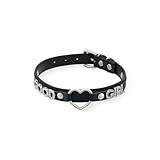 ADEMISHIA Schwarze Herz O-Ring Buchstaben Choker Halskette für Frauen, Punk handgefertigtes PU-Leder Leinenhalsband für Mädchen, verstellbarer Gothic-Schmuck