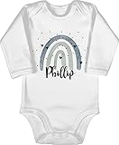 Baby Body langarm Mädchen Junge - Boho - Regenbogen Name - 3/6 Monate - Weiß - bedrucken strampler langarmshirt personalisierte babykleidung namens geschenke selbst gestaltet baby-kleidung