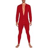 Duohropke Herren Schlafanzug Langarm Strampelanzug Schlafoverall Jumpsuit Onesie Overall Nachtwäsche Einteiler Pyjama Schlafanzug Trainingsanzug Ganzkörperanzug Hausanzug