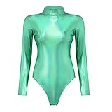 Damen Body Metallic Oberteile Jumpsuit Wetlook Latex Body Bodysuit Women Alien Kostüm Overall Kostüm Grün S