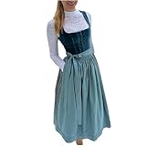 Dirndl mit Reissverschluss Vorne, Dirndl für Damen Lang Oktoberfest Outfit Große Größen Trachtenkleid Elegant Retro Kleider Festlich Dirndlkleid Einfaches mit Bindeseil U-Ausschnitt Dirndelkleider