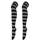 YIZITU Overknee-Socken für Damen und Mädchen, japanischer Stil, gestreift, bedruckt, Oberschenkelhohe Strümpfe, Anime, Cosplay, Urlaub, Party, Strumpfwaren, Grau-schwarze Breite, S-L
