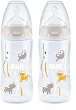 NUK First Choice+ Babyflasche | 6–18 Monate | Temperature Control | Flow Control | Anti-Colic-Ventil | 300 ml | BPA-frei | Trinksauger aus Silikon | Safari (neutral) (Packung mit 2)