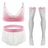 Happy Cherry Hollow Out Bikini Crossdressing Dessous Set für Männer Verstellbarer Riemen Sissy Dessous Set Cocktail Party Night Club Rosa Weiß L 3 Stück