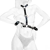 WUUDOA Leder Harness Damen SM, Leather Harness Damen Oberkörpe, Leather Harness Damen Oberkörper, mit Handschellen Sex, Fetisch Dessous, Fesseln für Frau Paare, BDSMS Spielzeug Extrem Sklavin