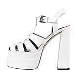 Only maker Damen Geschlossne Sandalaletten mit Absatz Absatzsandalen Blockabsatz Absatzschuhe Absatzsandalen Stöckelschuhe Weiß EU 38