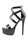 Only maker Damen Riemchensandalen Plateau Stiletto Absatz Sommerschuhe Schwarz Lack High Heels 40 EU