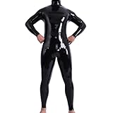 SMITIZEN Latexähnlicher Silikon-Catsuit, glänzender Hals-Entry Bodysuit für Herren, einteiliger Overall, Zentai, Clubwear, Halloween-Kostüm, Schwarz, Standard