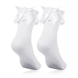 Geyoga Weiß Rüschen Socken Damen Weiß Spitze Socke mit Schleife Prinzessin Socken