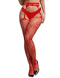 ohyeahlady Strumpfhosen Damen Ouvert Socken Strümpfe Sexy Strapsstrümpfe Schwarz Offener Schritt Große Größen Strapse Dessous Spitze Übergroße Elastisch Strapsstrumpfhose Rot,L-XXL