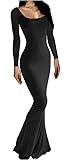 Rongseng Damen Langarm Maxikleid Figurbetontes Sexy Bodycon Kleid Eng Lang Stretch Weiche Freizeitkleid Fischschwanzkleider Elegant Einfarbig Abendkleid Partykleid Winterkleid Cocktail Kleider