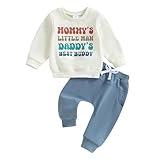 Babykleidung Set Baby Jungen MOMMY'S LITTLE MAH DADDY'S Outfit Langarm Sweatshirt + Hose Neugeborene Babyset (Beige, 0-6 Monate)
