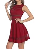 Zeagoo Damen Sexy Hohe Taille Partykleid Cocktailkleid Sommerkleid Bodycon MiniKleid mit Mesh Clubwear A-Linie Kleid S Weinrot