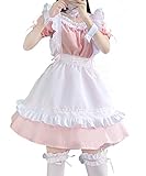 Aurueda Anime French Maid Dress Niedliche Maid Cosplay Kleid für Halloween Maid Kostüm Outfit Set Rosa, Größe M